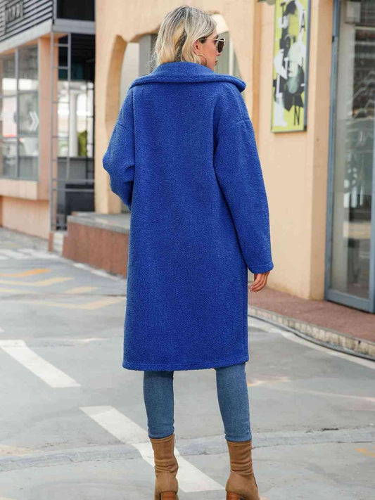 Collared Neck Button Down Coat - Trendsi