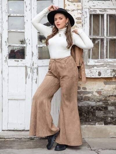 Plus Size Pocketed Flare Pants - Trendsi - Flyclothing LLC