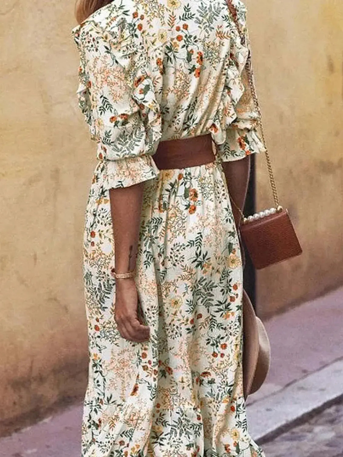 Floral Cutout Flounce Sleeve Dress - Trendsi - Flyclothing LLC