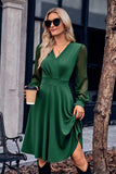Surplice Neck Swiss Dot Long Sleeve Dress - Trendsi - Flyclothing LLC