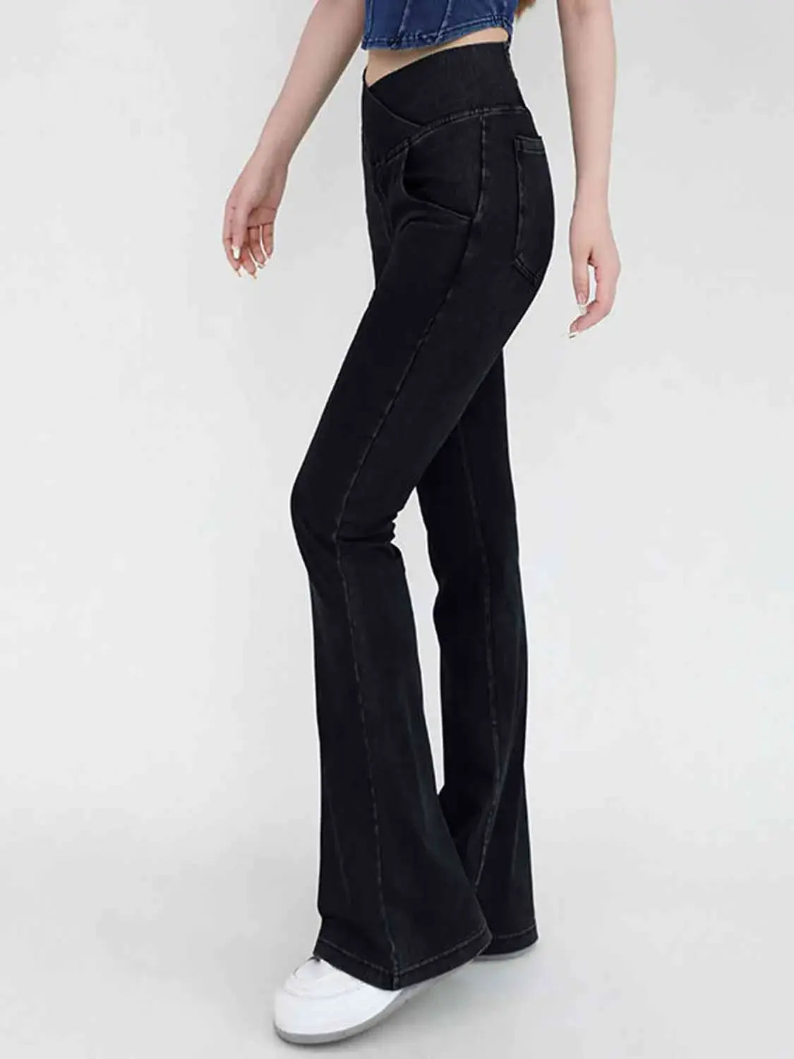 Wide Waistband Bootcut Jeans with Pockets - Trendsi - Flyclothing LLC