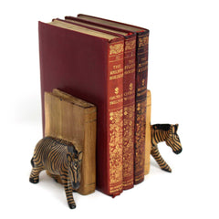 Carved Wood Zebra Book Ends, Set of 2 - Jedando