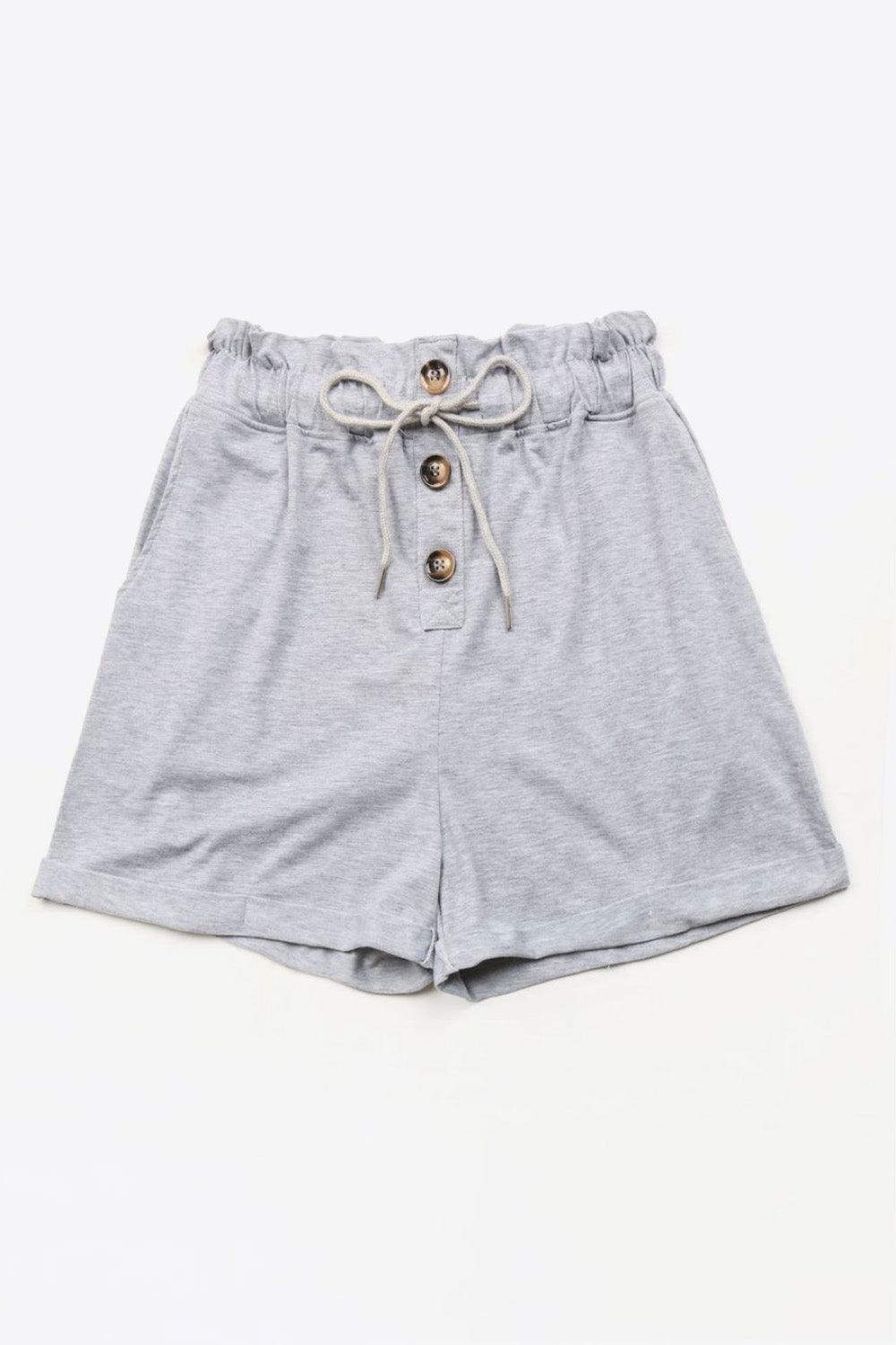Buttoned Drawstring Waist Cuffed Shorts - Flyclothing LLC