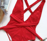 Halter Neck Deep V Tied One-Piece Swimsuit - Trendsi - Flyclothing LLC