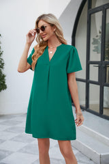Notched Puff Sleeve Shift Dress - Trendsi