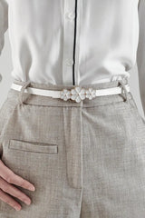 Flower Decor Skinny PU Belt - Trendsi - Flyclothing LLC