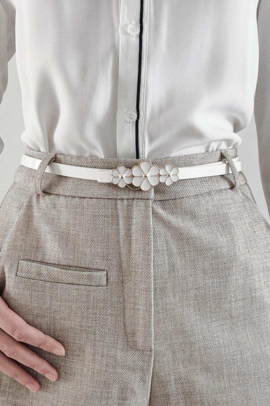 Flower Decor Skinny PU Belt - Trendsi - Flyclothing LLC