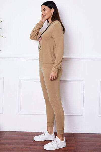 SHUT UP AND KISS ME Lip Graphic Hooded Top and Drawstring Pants Set - Trendsi - Flyclothing LLC