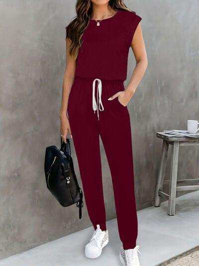 Drawstring Round Neck Sleeveless Jumpsuit - Trendsi - Flyclothing LLC