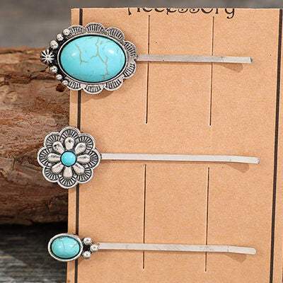 3 PCS/Set Artificial Turquoise Hair Pins - Trendsi - Flyclothing LLC