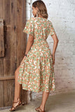 Floral V-Neck Front Slit Dress - Trendsi