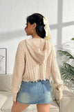 Cable-Knit Dropped Shoulder Hooded Sweater - Trendsi - Flyclothing LLC