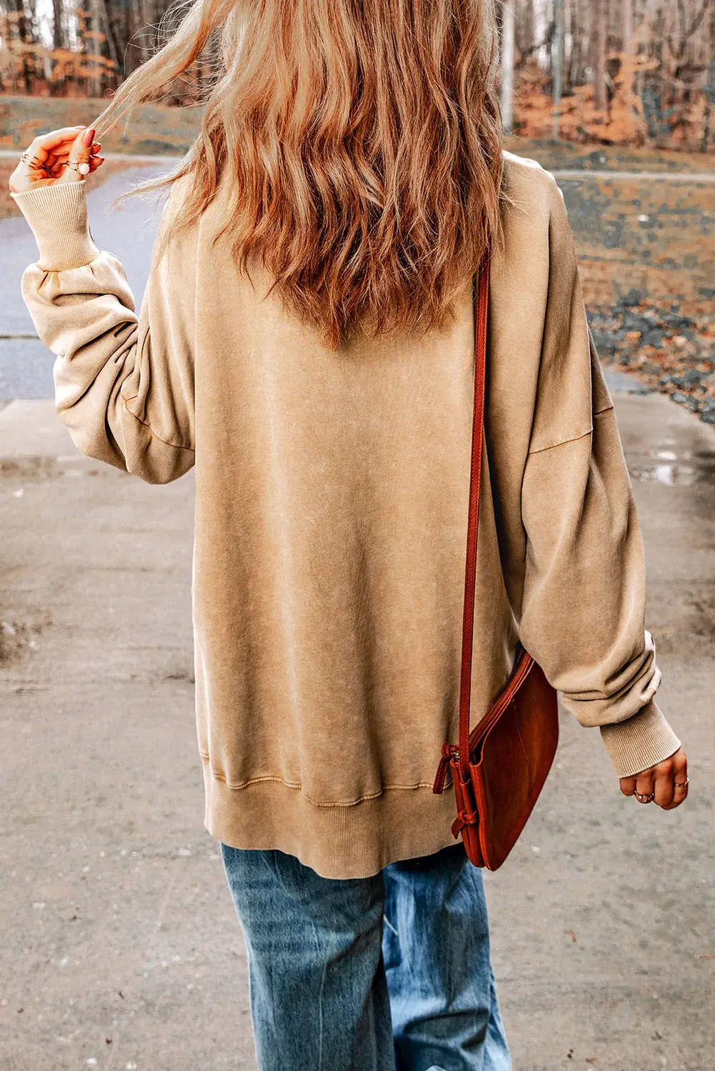 Dropped Shoulder Round Neck Long Sleeve Blouse - Trendsi - Flyclothing LLC