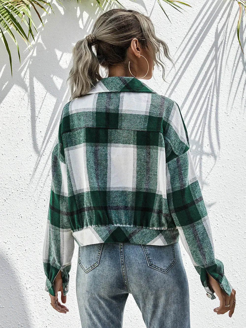 Plaid Dropped Shoulder Shirt Jacket - Trendsi - Flyclothing LLC
