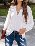 Ruched Notched Balloon Sleeve Blouse - Trendsi - Flyclothing LLC