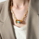 Natural Stone Pendant Titanium Steel Necklace - Trendsi - Flyclothing LLC