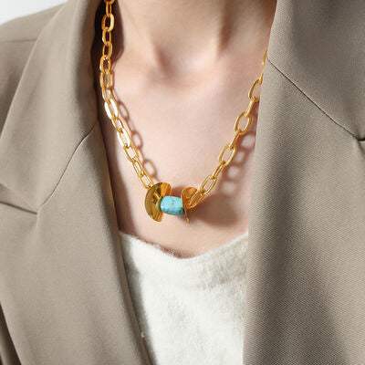 Natural Stone Pendant Titanium Steel Necklace - Trendsi - Flyclothing LLC