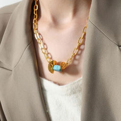 Natural Stone Pendant Titanium Steel Necklace - Trendsi