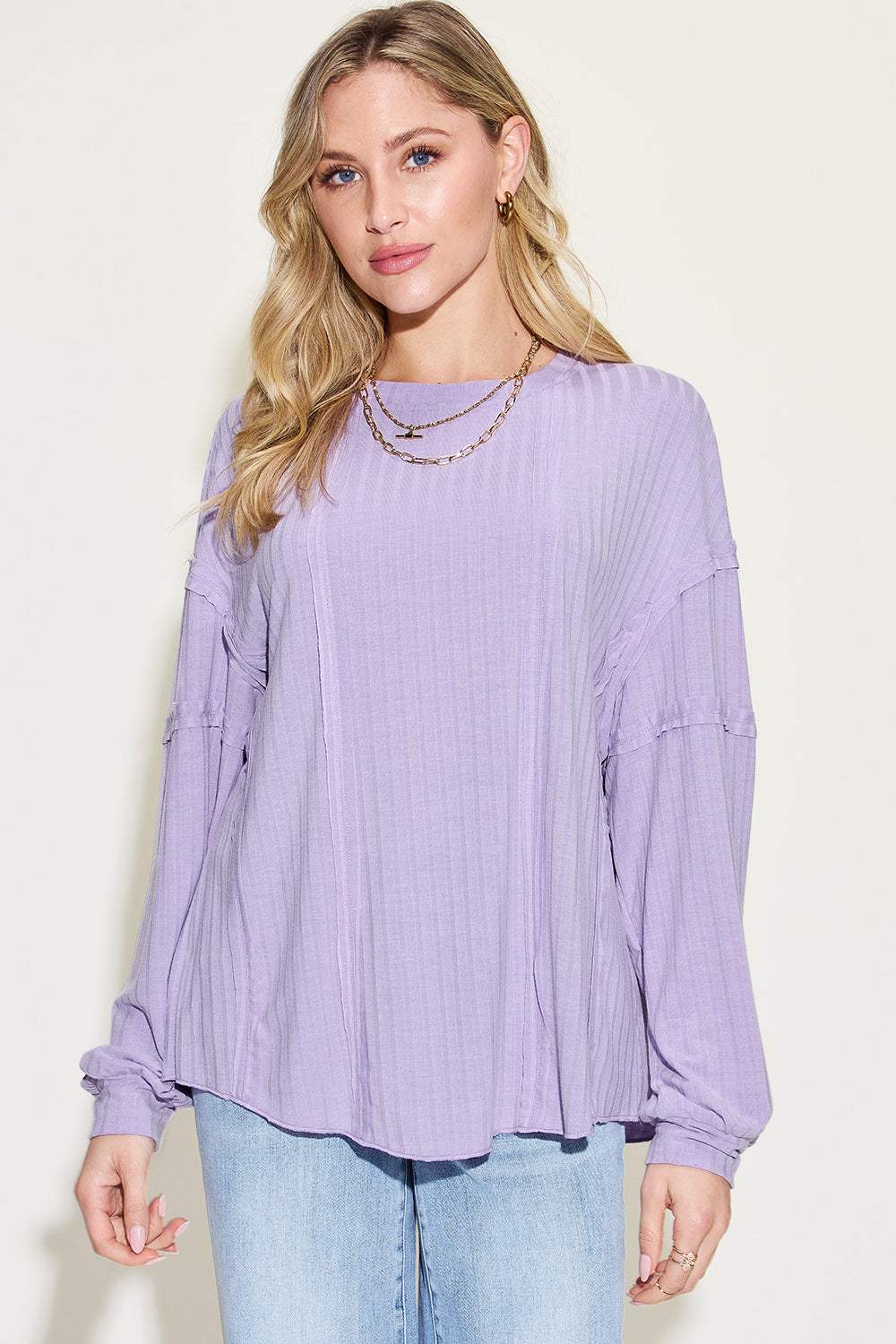 Basic Bae Full Size Ribbed Round Neck Long Sleeve T-Shirt - Trendsi - Flyclothing LLC