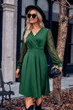 Surplice Neck Swiss Dot Long Sleeve Dress - Trendsi - Flyclothing LLC
