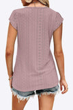 Eyelet Contrast V-Neck Tee - Trendsi - Flyclothing LLC