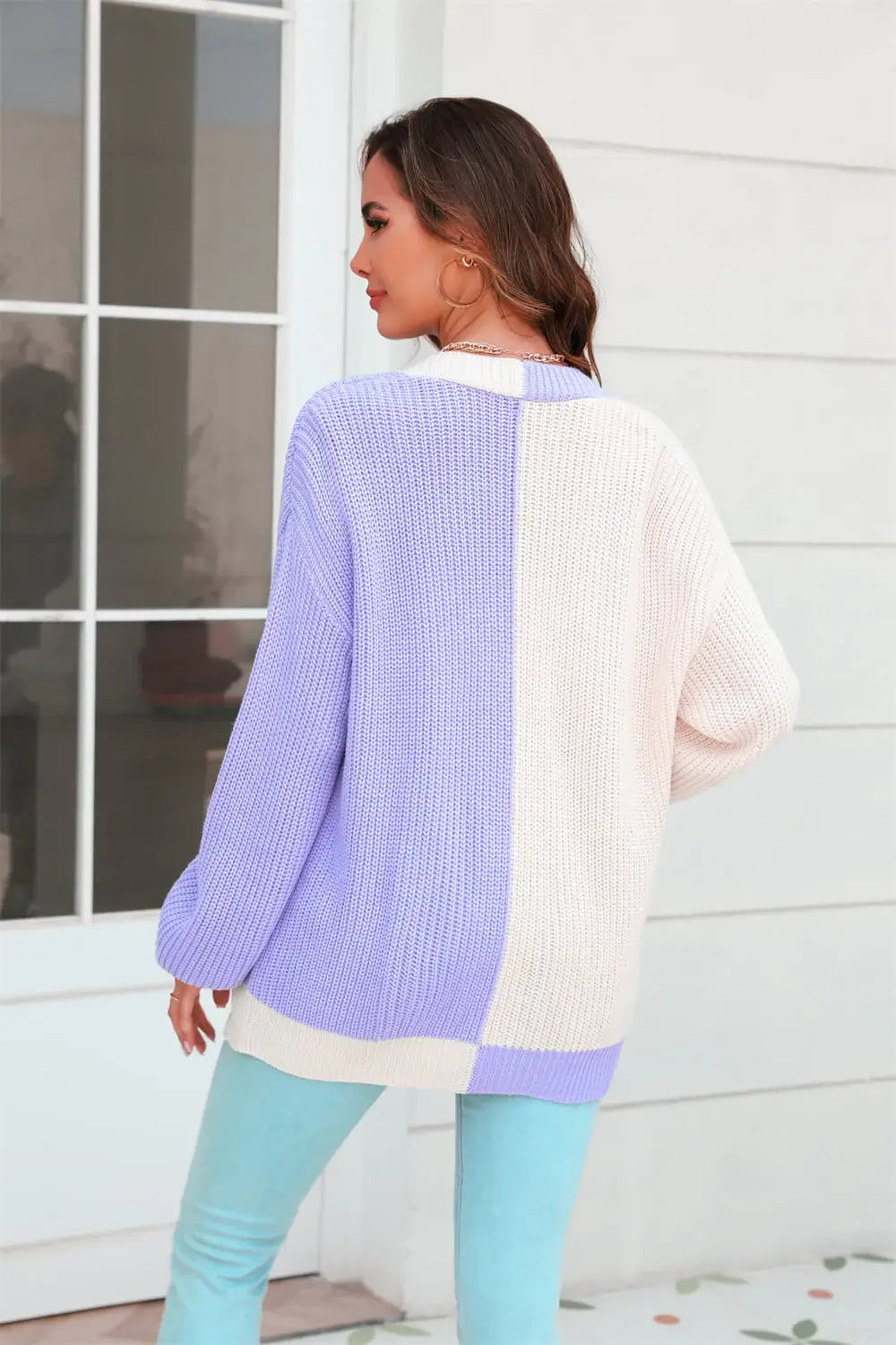 Open Front Contrast Color Balloon Sleeve Cardigan - Trendsi - Flyclothing LLC