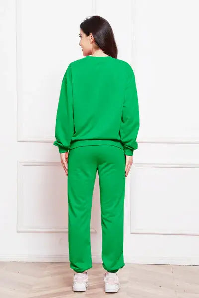 Round Neck Long Sleeve Sweatshirt and Pants Set - Trendsi - Flyclothing LLC