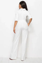 Mock Neck Tie-Waist Half Sleeve Jumpsuit - Trendsi - Flyclothing LLC
