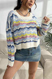 Striped Openwork Dropped Shoulder Sweater - Trendsi - Flyclothing LLC