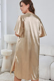 Plus Size Flutter Sleeve V-Neck Side Slit Night Gown - Trendsi