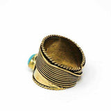 Turquoise Stone Adjustable Brass Ring - Asha Handicrafts - Flyclothing LLC