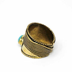 Turquoise Stone Adjustable Brass Ring - Flyclothing LLC