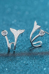 Moissanite Fishtail Rhodium-Plated Earrings - Trendsi - Flyclothing LLC