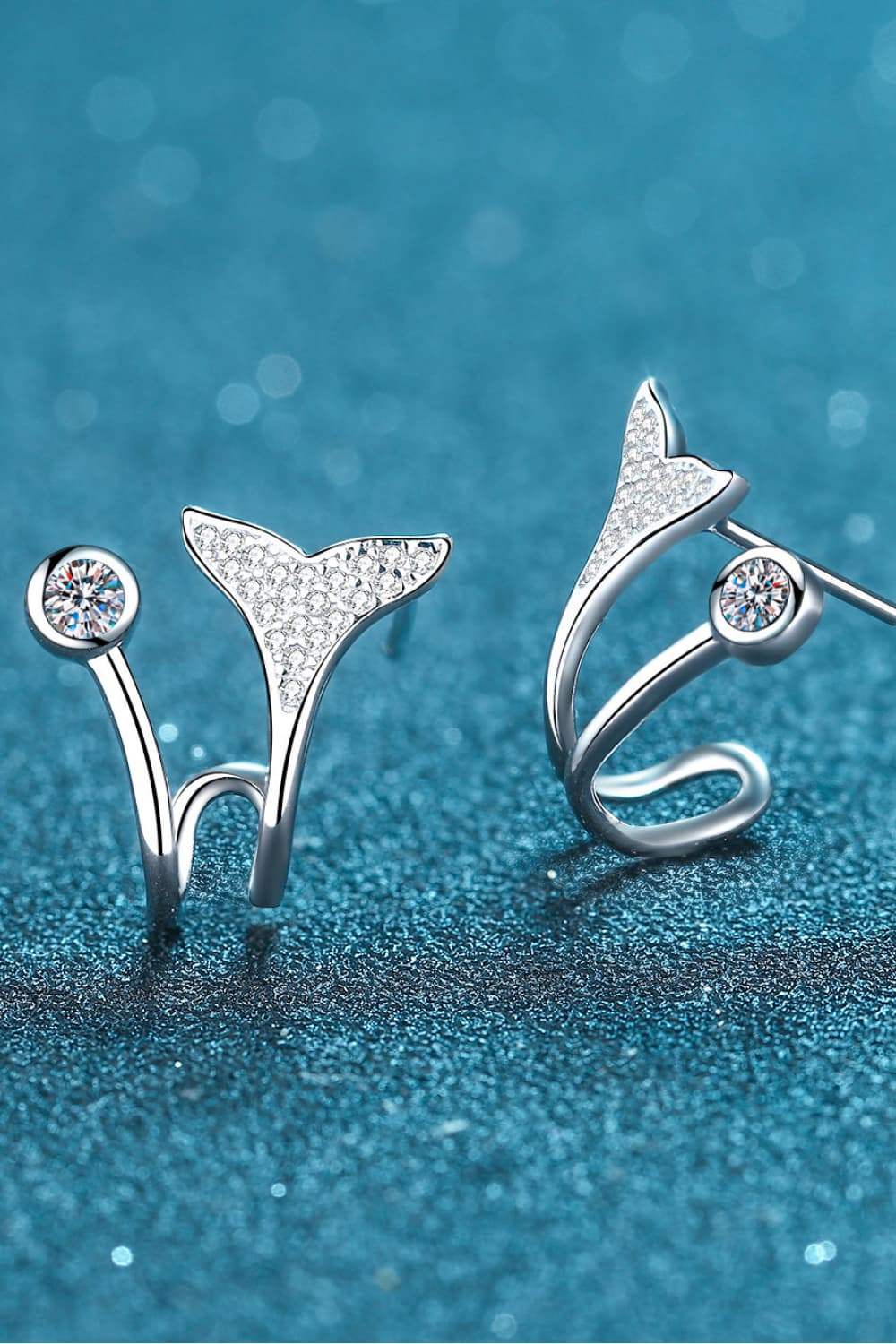 Moissanite Fishtail Rhodium-Plated Earrings - Trendsi - Flyclothing LLC
