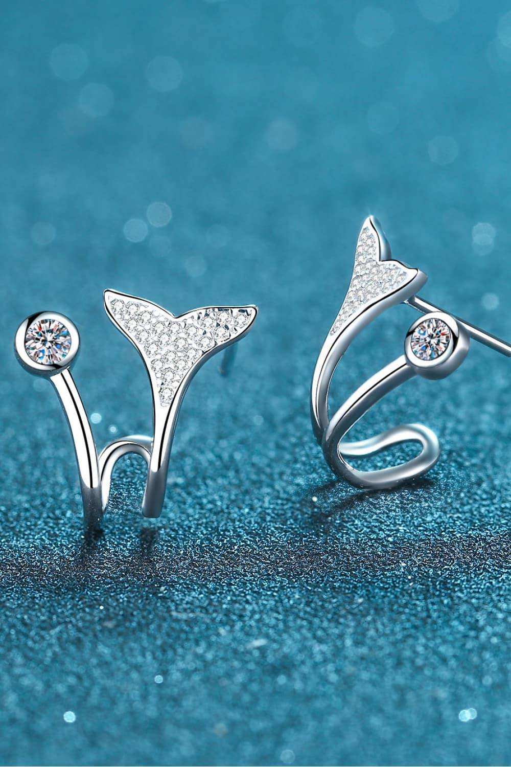Moissanite Fishtail Rhodium-Plated Earrings - Trendsi - Flyclothing LLC