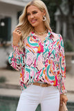 Printed Puff Sleeve Collared Blouse - Trendsi - Flyclothing LLC