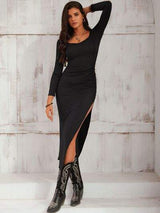 Slit Square Neck Wrap Dress - Trendsi - Flyclothing LLC