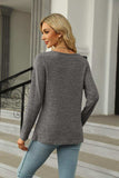 Square Neck Long Sleeve Slit T-Shirt - Trendsi