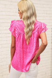 Leopard Flutter Sleeve Frill Neck Blouse - Trendsi - Flyclothing LLC