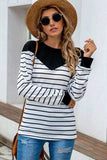 Striped Round Neck Long Sleeve T-Shirt - Trendsi - Flyclothing LLC
