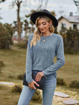 Ribbed Round Neck Long Sleeve Tee - Trendsi - Flyclothing LLC