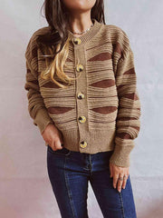 Color Block Button Front Cardigan - Trendsi