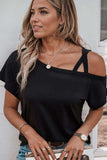 Crisscross Asymmetrical Neck Short Sleeve Top - Trendsi - Flyclothing LLC