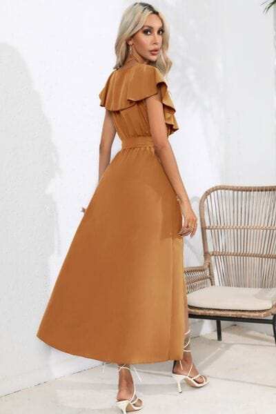 Ruffled Tied V-Neck Midi Dress - Trendsi - Flyclothing LLC