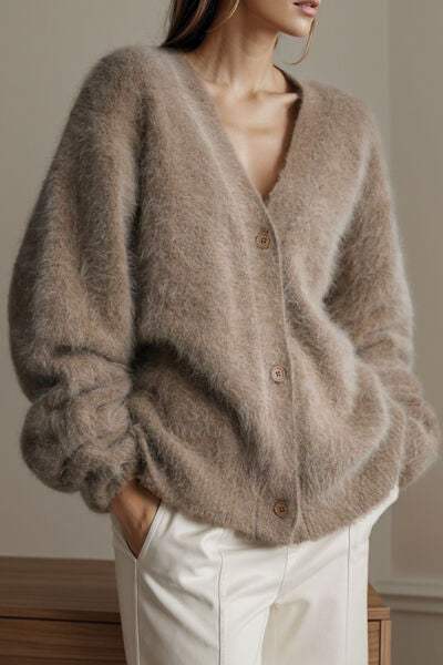 Button Up Dropped Shoulder Cardigan - Trendsi - Flyclothing LLC
