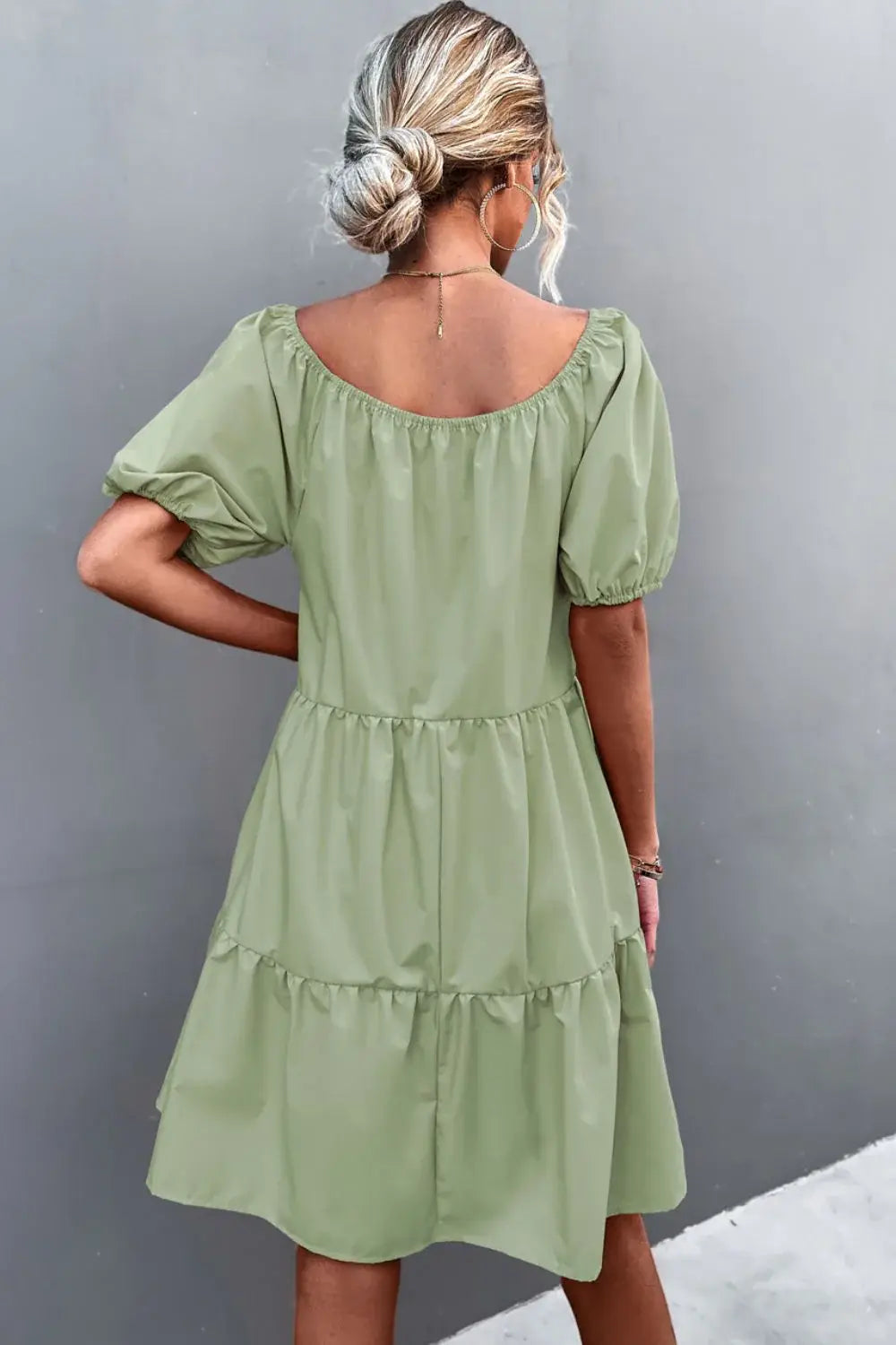 Square Neck Short Sleeve Mini Dress - Trendsi - Flyclothing LLC
