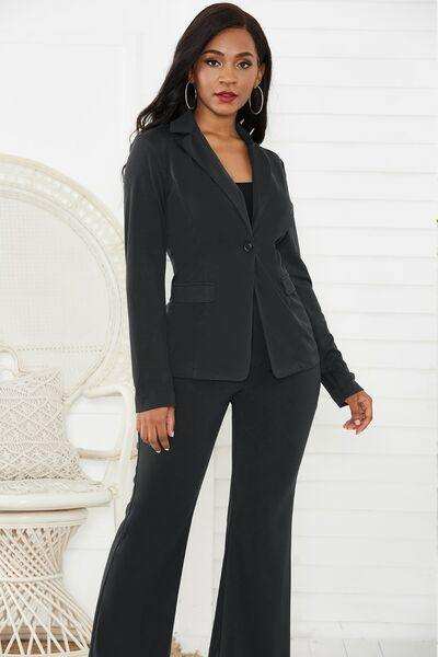 Lapel Collar Long Sleeve Blazer and Pants Set - Trendsi - Flyclothing LLC