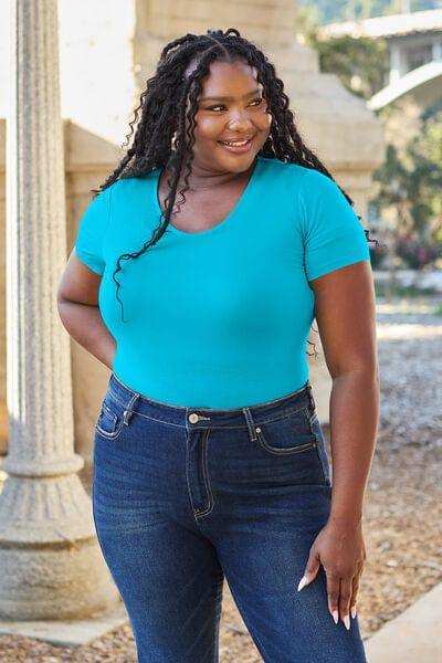 Basic Bae Full Size Round Neck Short Sleeve Bodysuit - Trendsi - Flyclothing LLC