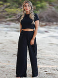 Short Sleeve T-Shirt and Wide Leg Pants Set - Trendsi
