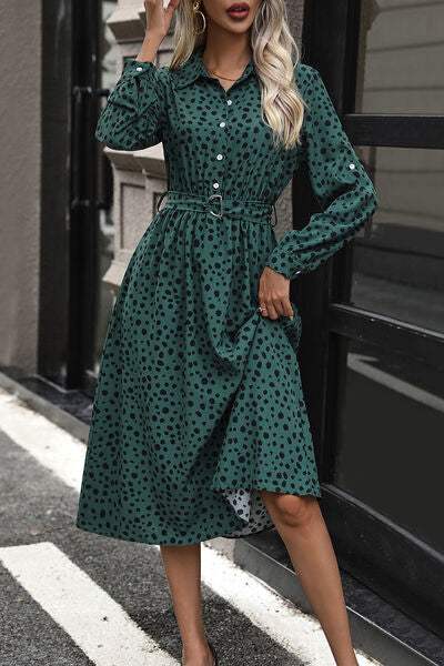 Polka Dot Tied Button Up Dress - Trendsi - Flyclothing LLC